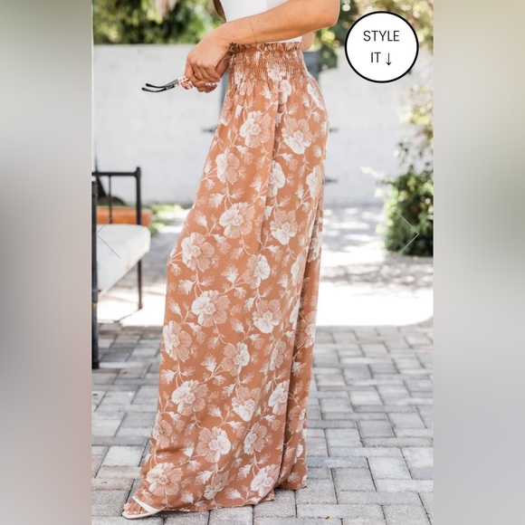 PINK LILY SOUL BROWN FLORAL PRINT PANT Sz. XL - Picture 3 of 10